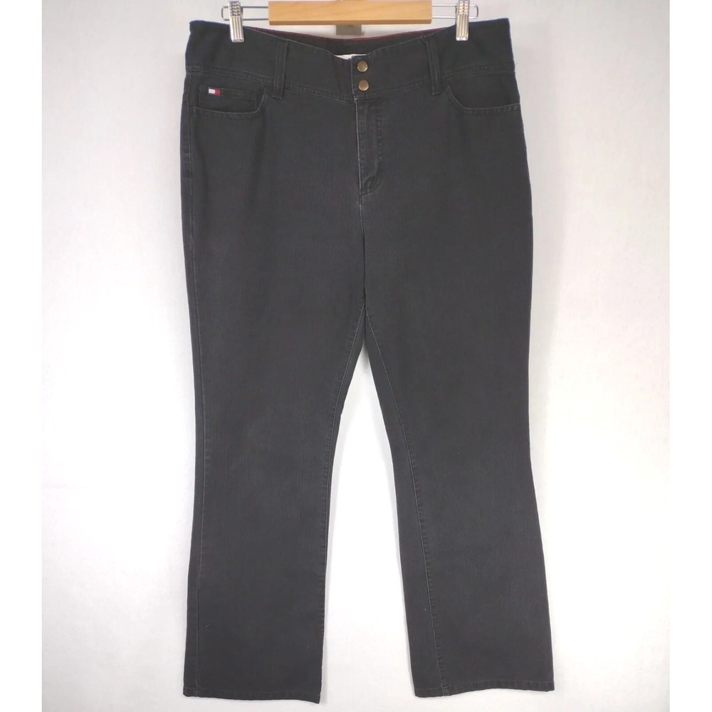 Y2K Tommy Hilfiger Jeans Women's 14 Black Snap Zip Bootcut 100% Cotton VTG Wash